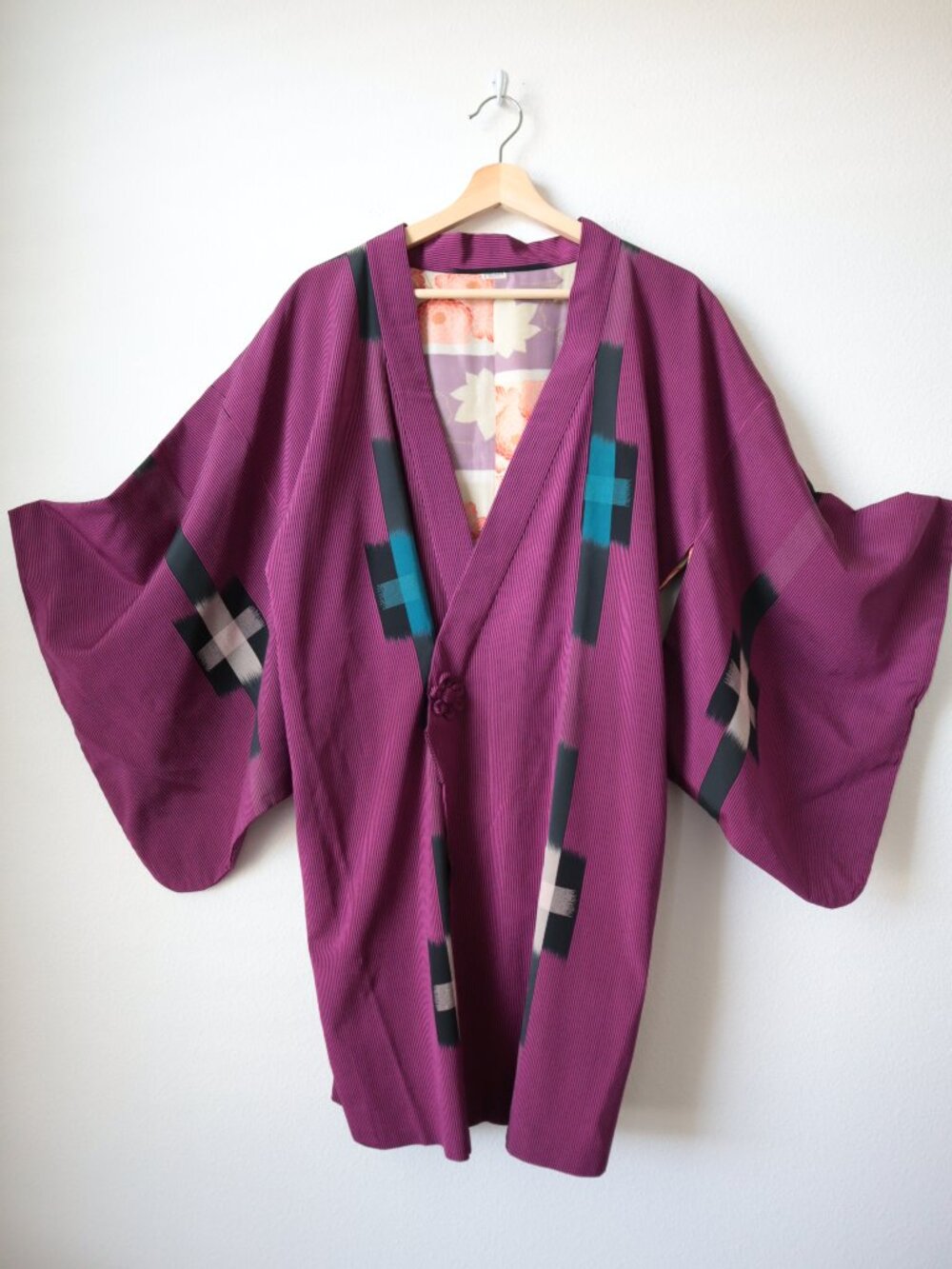 Japanese Purple Abstract Geometric Kimono